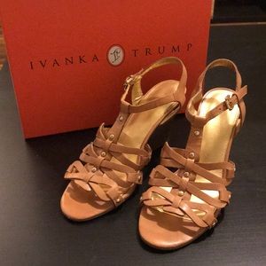 Ivanka Trump Leather Strappy Wedge Sandals